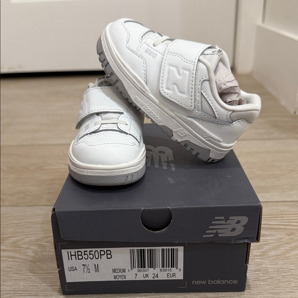 New Balance Kids White Sneakers with Gray Soles